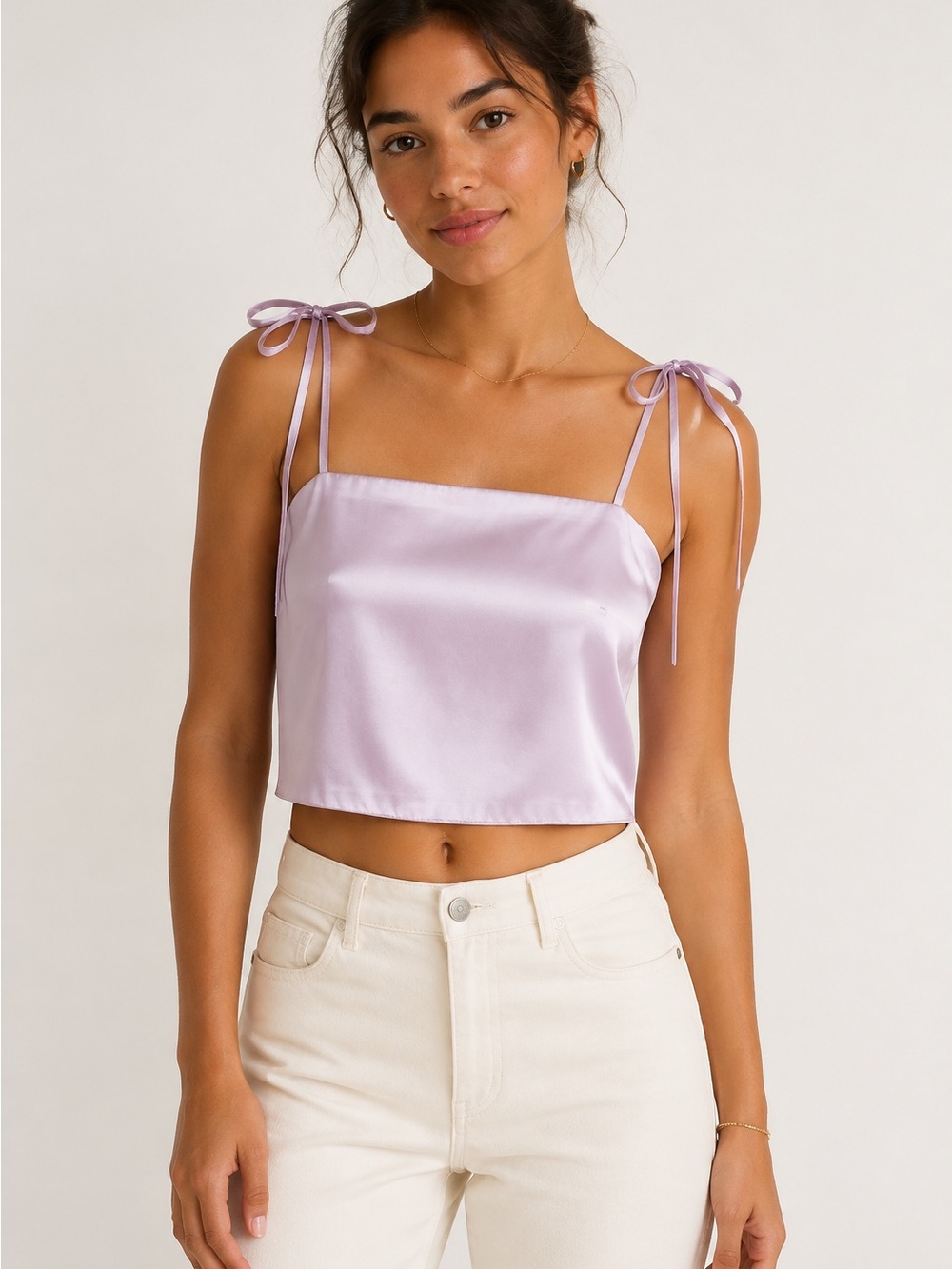 Urban Outfitters Lilac Satin Tie-Shoulder Crop Top